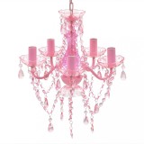 Lustră roz de cristal artificial cu 5 becuri