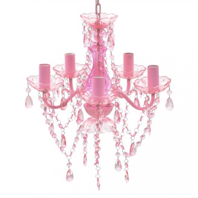 Lustră roz de cristal artificial cu 5 becuri foto