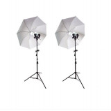 Cumpara ieftin Kit foto studio,lumini,2 umbrele,trepiezi 200 cm,2 suporti dubli pentru bec,4x bec 125W