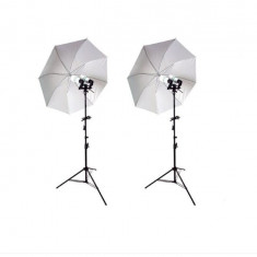 Kit foto studio,lumini,2 umbrele,trepiezi 200 cm,2 suporti dubli pentru bec,4x bec 125W