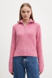 Tommy Jeans pulover din amestec de l&acirc;nă culoarea roz, călduros, cu guler, DW0DW21686