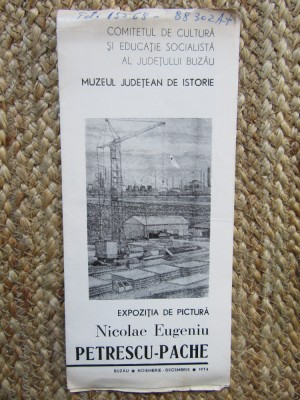PLIANT EXPOZITIE NICOLAE EUGENIU PETRESCU-PACHE AUTOGRAF foto