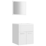 Cumpara ieftin Set mobilier de baie, alb extralucios, lemn prelucrat