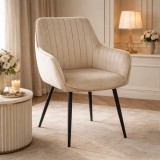 Cumpara ieftin Scaun stil fotoliu bucatarie/living, Artool, Solden, catifea bej, picioare metal negru, 55x45.5x83.5 cm