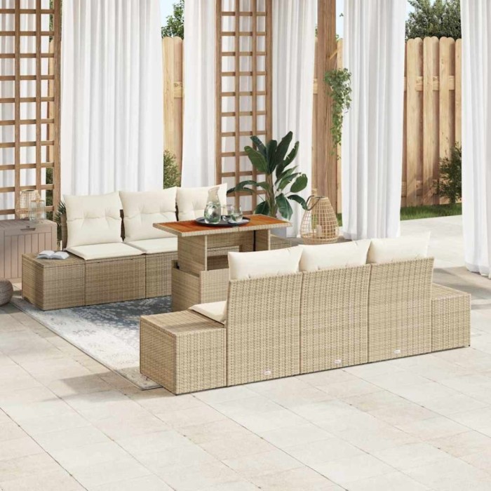vidaXL Set de masă pentru grădină 7 pcs Bej și crem 100 x 55 x 73 cm