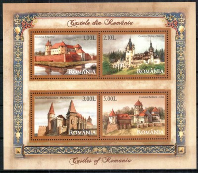 Romania 2008, LP 1810 a, Castele din Romania, bloc de 4, MNH! LP 13,90 lei foto