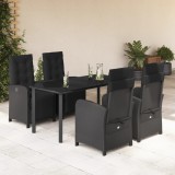 VidaXL Set mobilier de grădină cu perne, 5 piese, negru, poliratan