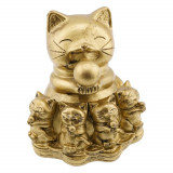 Statueta feng shui din rasina cu pisica maneki neko si pui 79cm, Stonemania Bijou