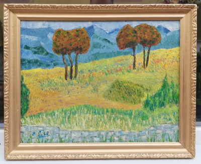 Tablou Peisaj de Vara amintiri după Van Gogh ulei pe panza inramat 41x51 foto