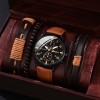 Set Cadou Barbati: Ceas Geneva XR4879BR, 3 Bratari Piele Eco Negru/Maro, Quartz, Elegant, Cutie Cadou