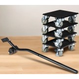 Set cu 5 piese pentru mutat mobila, suport cu roti, din metal si silicon, cu roți pivotante la 360 de grade, negru/gri