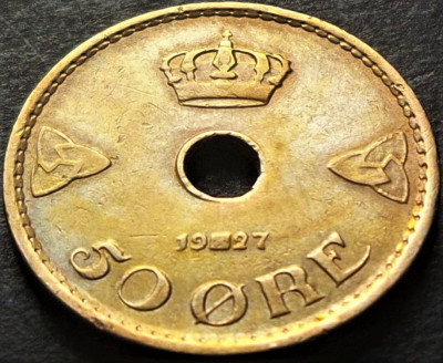 Moneda istorica rara 50 ORE - NORVEGIA, anul 1927 * cod 3512 foto