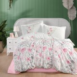 Cumpara ieftin Lenjerie pat dublu,bumbac ranforce,4 piese,alba roz pastel cu flori,Angola-A1343