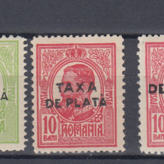 ROMANIA 1918 CAROL I TIPOGRAFIATE CU SUPRATIPAR TAXA DE PLATA+HARTIE GROASA MNH