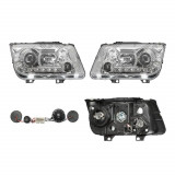 Set faruri VW Bora (1j5/1jm), 10.1998-11.2005, partea Stanga+Dreapta, Tuning, Fata, cu lumina de parcare LED; tip bec H1+H1; manual; transparent, arg, Rapid