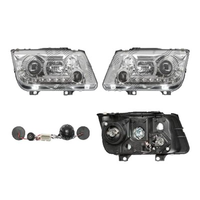 Set faruri VW Bora (1j5/1jm), 10.1998-11.2005, partea Stanga+Dreapta, Tuning, Fata, cu lumina de parcare LED; tip bec H1+H1; manual; transparent, arg foto