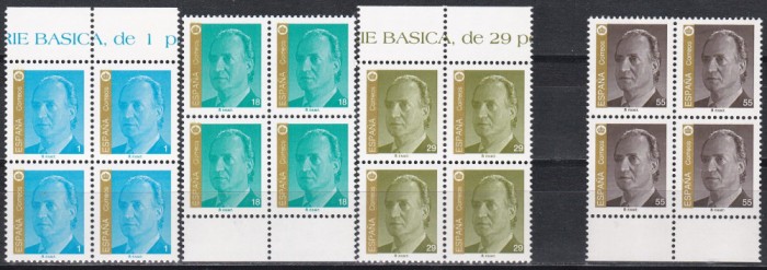 Spania 1994 - Regele Juan Carlos I - Noi valori, 2 Serii in Blocuri de 4, MNH