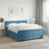Cumpara ieftin Pat boxspring cu saltea Albastru inchis 160 x 200 cm Catifea