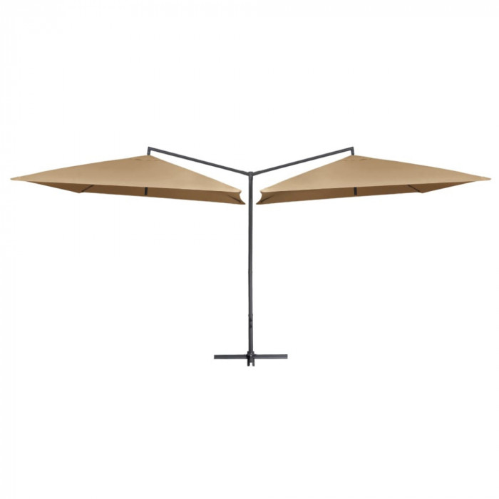 Umbrelă de soare dublă, st&acirc;lp din oțel, gri taupe, 250x250 cm