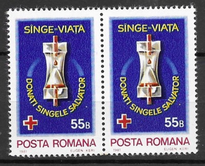 Romania 1982 - Donatori de sange, serie x 2, nestampilat, MNH, LP 1040 foto