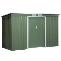 Casuta/magazie/sopron de gradina pentru depozitare unelte, otel si PP, verde, 280x130x172 cm