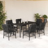 VidaXL Set mobilier de grădină cu perne, 7 piese, negru, poliratan