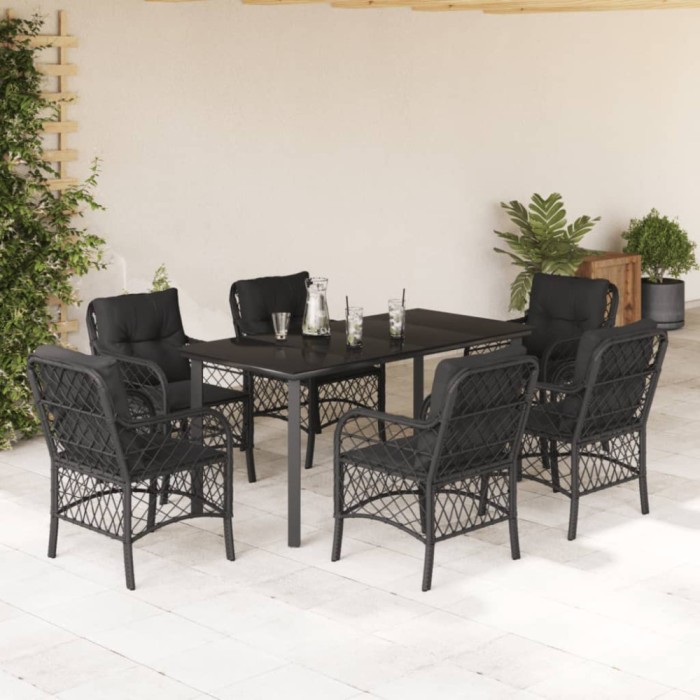 vidaXL Set mobilier de grădină cu perne, 7 piese, negru, poliratan 3212107