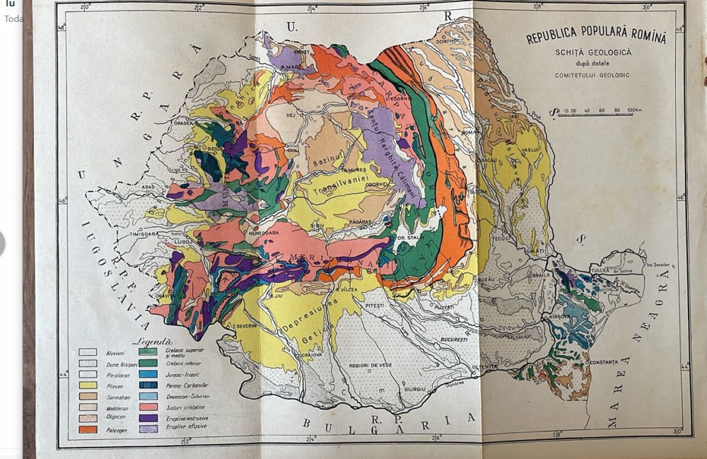 Anii 50, Harta geologica a RPR, dupa datele Comitetului Geologic 34 x ...