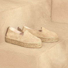 Manebi espadrile din piele intoarsa Hamptons Double Sole Espadrilles culoarea bej, cu platforma, K 1.1 D0