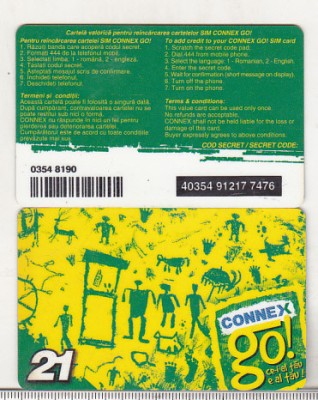 bnk card Romania - Connex - reincarcare Go! 21 $ - RO-CON-REF-0022B foto