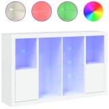 Cumpara ieftin Servanta cu lumini LED, 3 buc., alb, lemn prelucrat