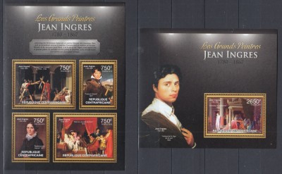 R.Centrafricana 2013 - Pictura - JEAN INGRES - BL + KB - MNH - MI. 26 Eur. foto