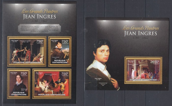 R.Centrafricana 2013 - Pictura - JEAN INGRES - BL + KB - MNH - MI. 26 Eur.