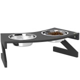 PawHut Suport pentru boluri c&acirc;ine ridicat cu suport, boluri c&acirc;ine cu 2 boluri din oțel inoxidabil de 1L 52,5 x 30 x 16,5 cm negru | Aosom Romania