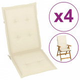 VidaXL Perne scaun cu spătar &icirc;nalt, 4 buc., crem, 120x50x3 cm, textil