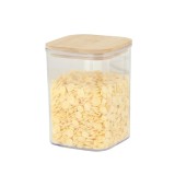 Cutie de Depozitare Alimente, Cyrax, Cutie de tip Container, Cutie pentru Cereale, din Plastic, Capac din Bambuc, 10 x 10 x 14 cm, Volum 0.8 L, Transp