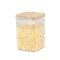 Cutie de Depozitare Alimente, Cyrax, Cutie de tip Container, Cutie pentru Cereale, din Plastic, Capac din Bambuc, 10 x 10 x 14 cm, Volum 0.8 L, Transp