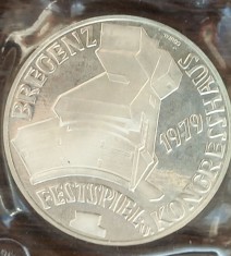 (S) MONEDA DIN ARGINT AUSTRIA - 100 SCHILLING 1979, FESTIVALUL SI SALA DE CONGRESE BREGENZ - PROOF