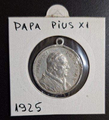 Papa Pius XI Medalion vechi datat 1925, pandativ - biserica - crestinism - botez foto