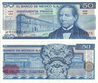 1976 ( 8 VII ) , 50 pesos ( P-65b.2 ) - Mexic - stare aUNC foto
