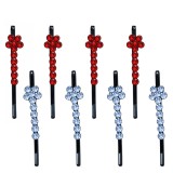 Cumpara ieftin Agrafe par bleu si rosu 5 x 1 cm, set 8, 4 bleu si 4 rosu, cu pietre artificiale fatetate, decor floral pentru coc si suvite