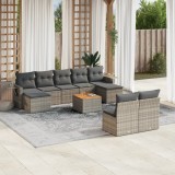 Cumpara ieftin Set mobilier de gradina cu perne, 10 piese, gri, poliratan