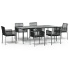 Set mobilier gradina cu perne, 7 piese, negru, poliratan &amp; otel