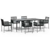 Set mobilier gradina cu perne, 7 piese, negru, poliratan &amp; otel