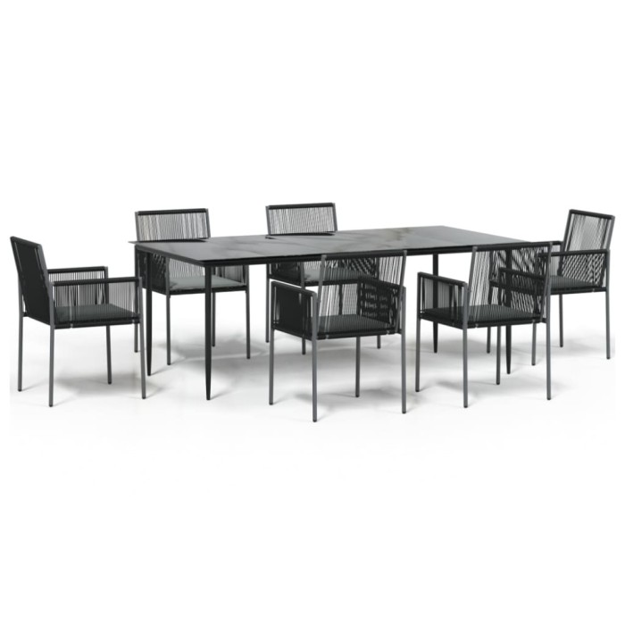 Set mobilier gradina cu perne, 7 piese, negru, poliratan &amp; otel