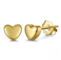 Cercei din argint placat cu aur, in forma de inima, Little Hearts Gold foto
