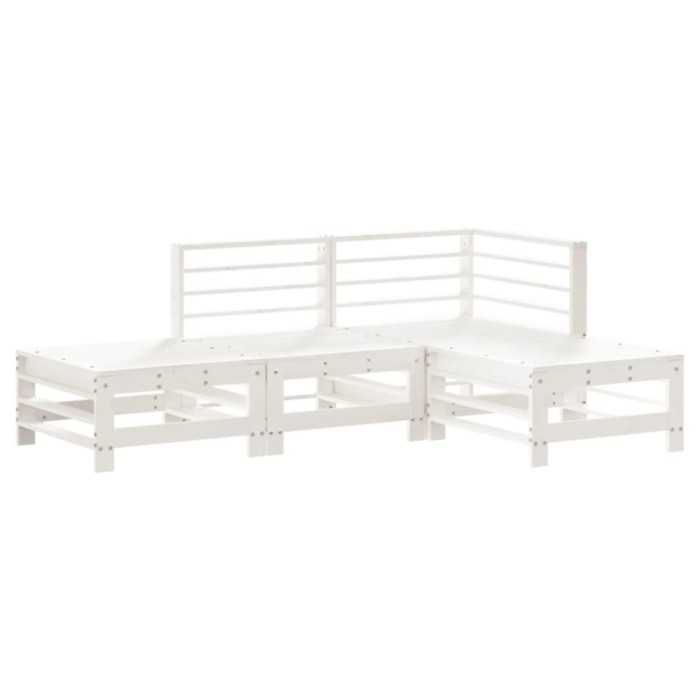 Set mobilier relaxare de gradina, 4 piese, alb, lemn masiv pin