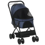 Cărucior pentru c&acirc;ini pliabil PawHut, 1 coș, 2 fr&acirc;ne, incl. les de siguranță, Albastru | Aosom Romania