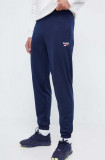 Reebok pantaloni de trening culoarea albastru marin, neted