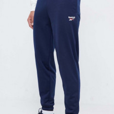 Reebok pantaloni de trening culoarea albastru marin, neted